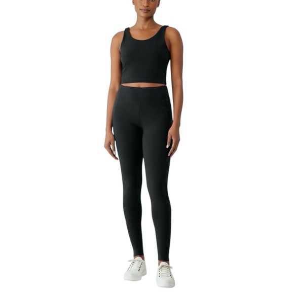 EILEEN FISHER BLACK PIMA COTTON STRETCH JERSEY LEGGINGS WITH SIDE POCKETS - Picture 1 of 15